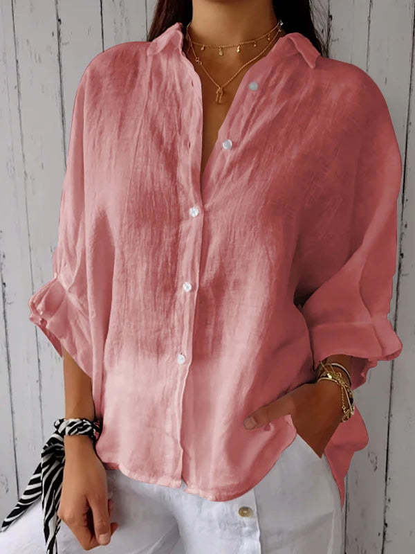 Women's  Cotton & Linen  Casual Tie-back  Shirt