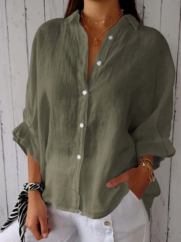 Women's  Cotton & Linen  Casual Tie-back  Shirt