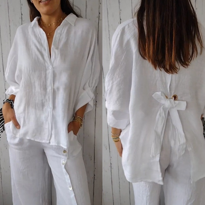 Women's  Cotton & Linen  Casual Tie-back  Shirt