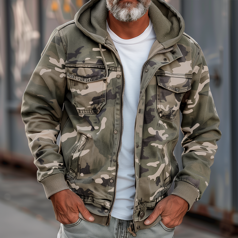 Men's Camouflage Hooded Multi-pocket Zip Cargo Jacket 69249000Z