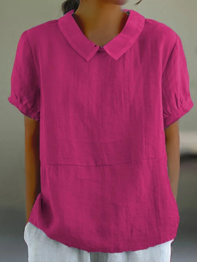 Women's Solid Color Casual Cotton And Linen 3/4 Sleeve Shirt