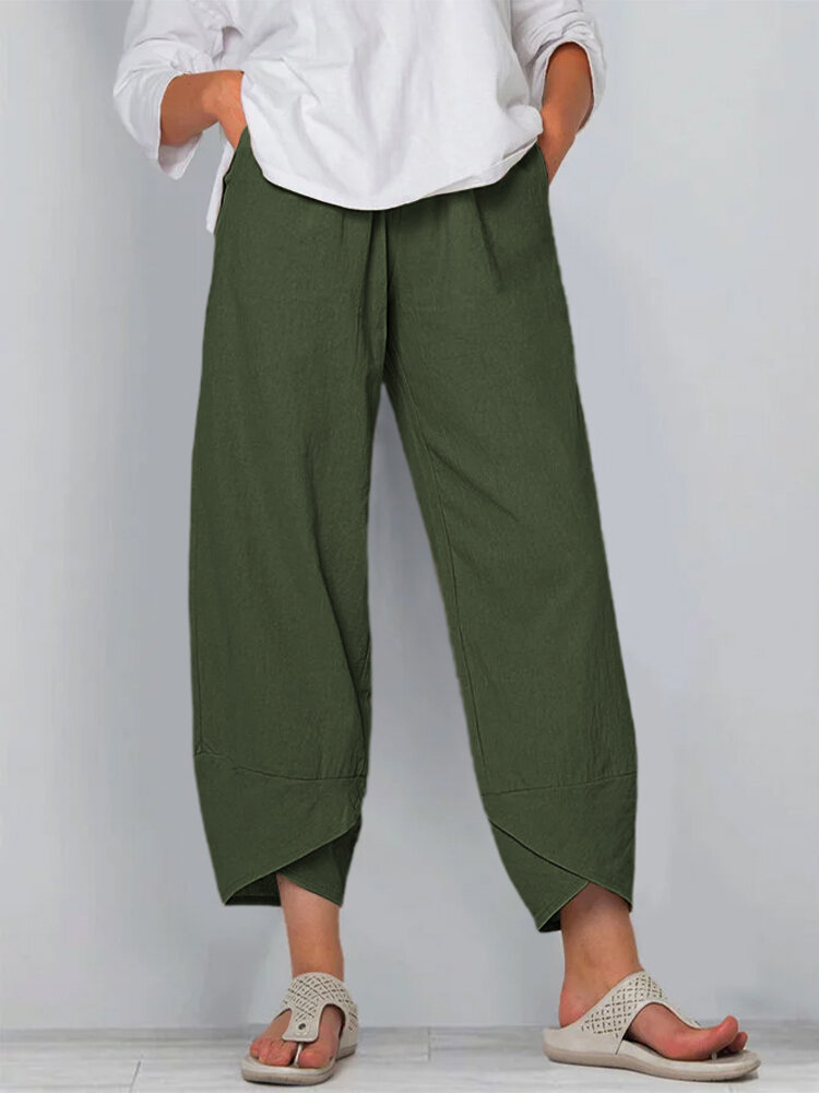 Women's Solid Color Loose Elegant Casual Simple Cotton And Linen Ninth Pants