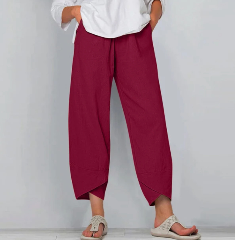 Women's Solid Color Loose Elegant Casual Simple Cotton And Linen Ninth Pants