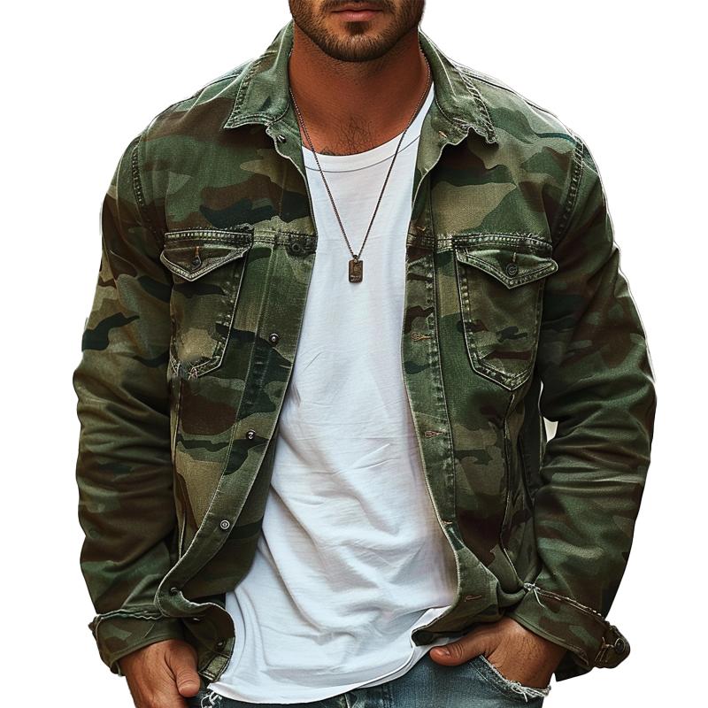 Men's Camouflage Canvas Retro Wear Lapel Jacket 18911497X