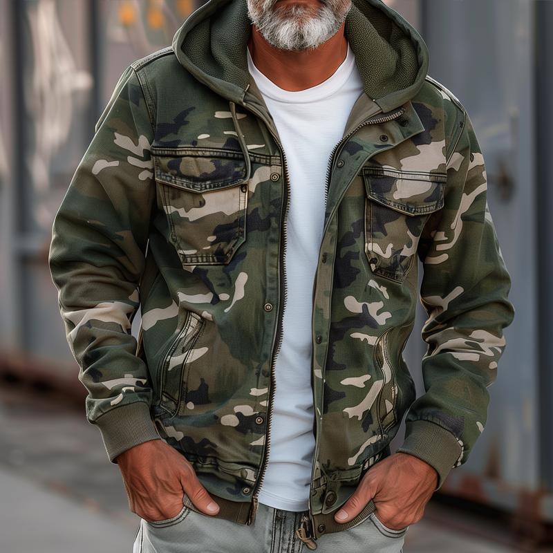 Men's Camouflage Hooded Multi-pocket Zip Cargo Jacket 69249000Z